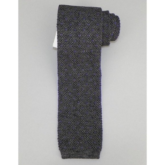BRUNELLO CUCINELLI Mens Gray Purple BIRDSEYE Cotton Knit Tie Italy NWT